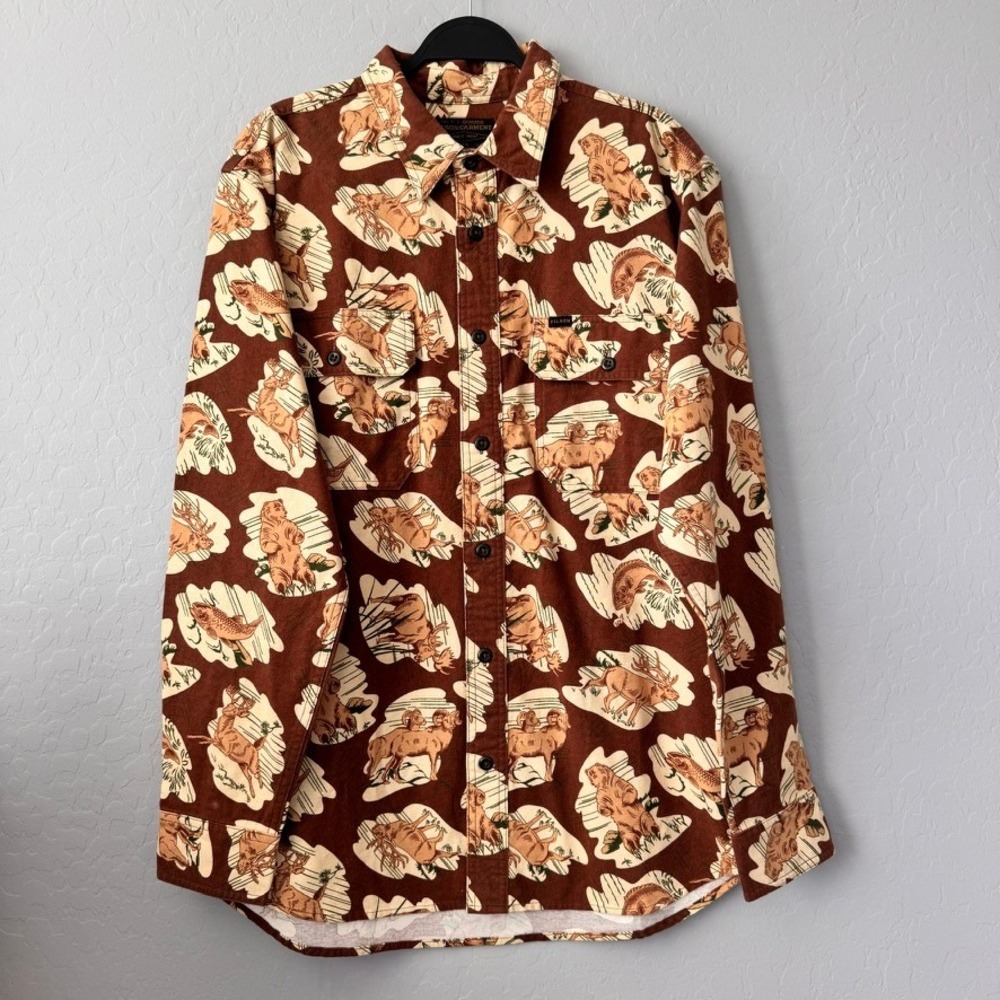 NWT Filson Large Field Flannel Shirt Brown Long Sleeve Horse Wildlife 20172107